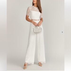 New York & Company Lena Scallop Lace Sheer Waist Jumpsuit